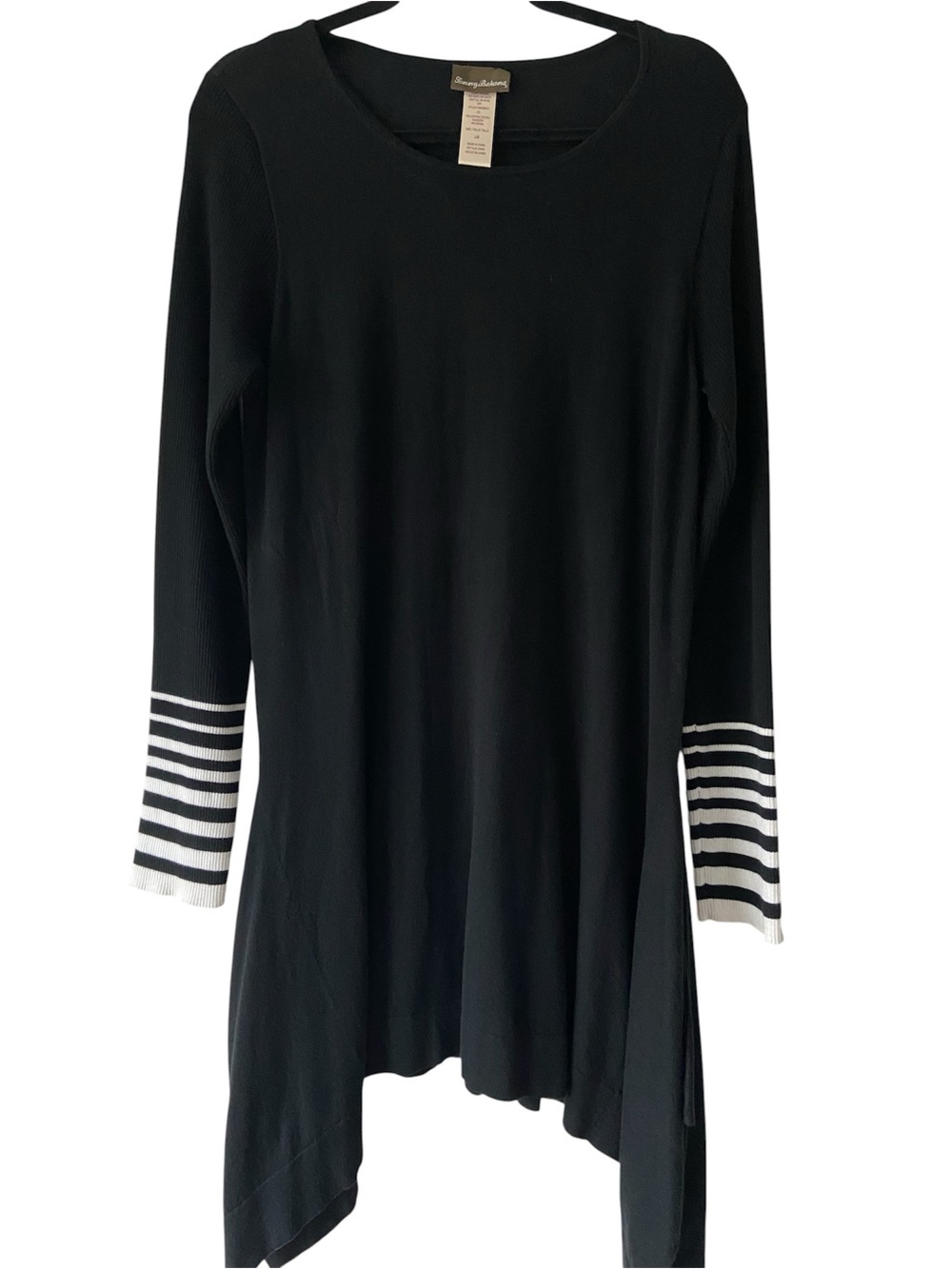 Tommy Bahama Black Striped Sleeve Asymmetrical Tunic Top Size L